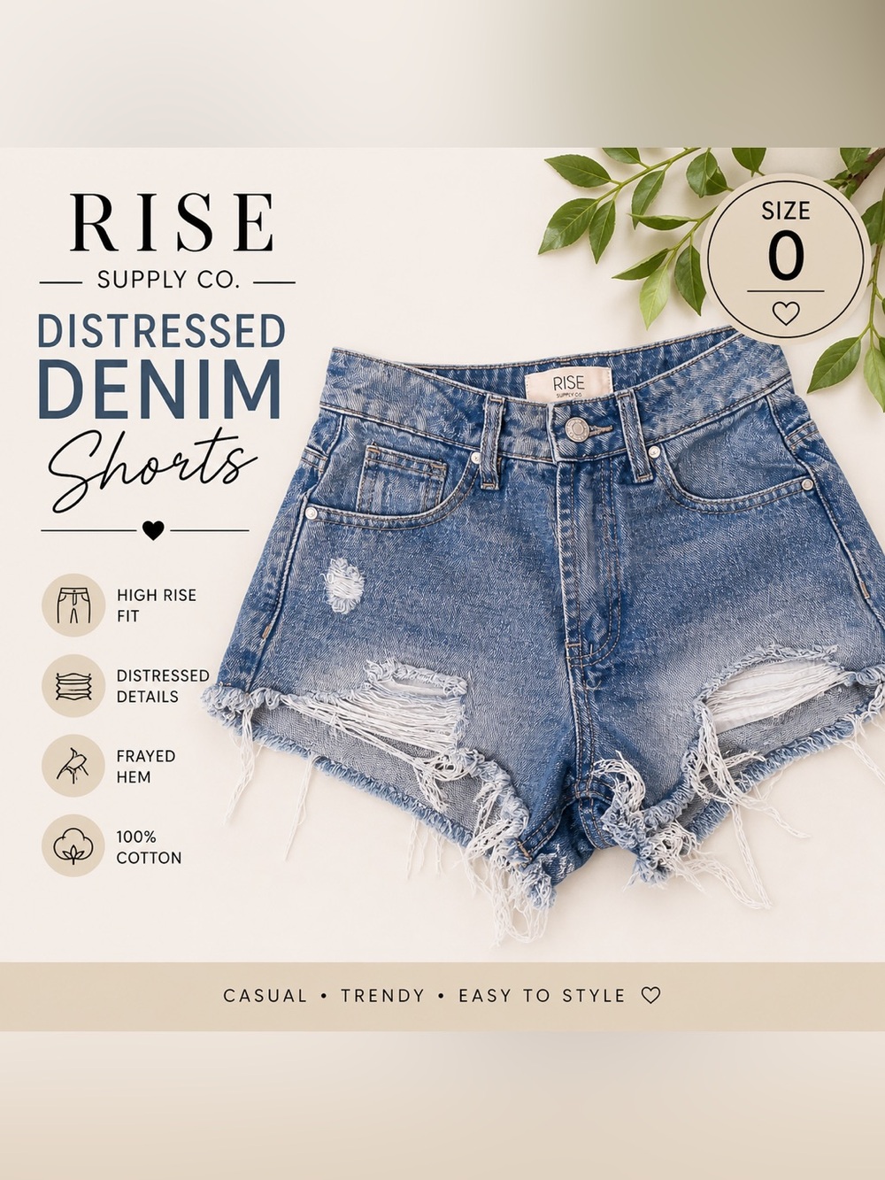 RISE Supply Co Distressed Denim Shorts Size 0 High Rise Cutoff Frayed Hem